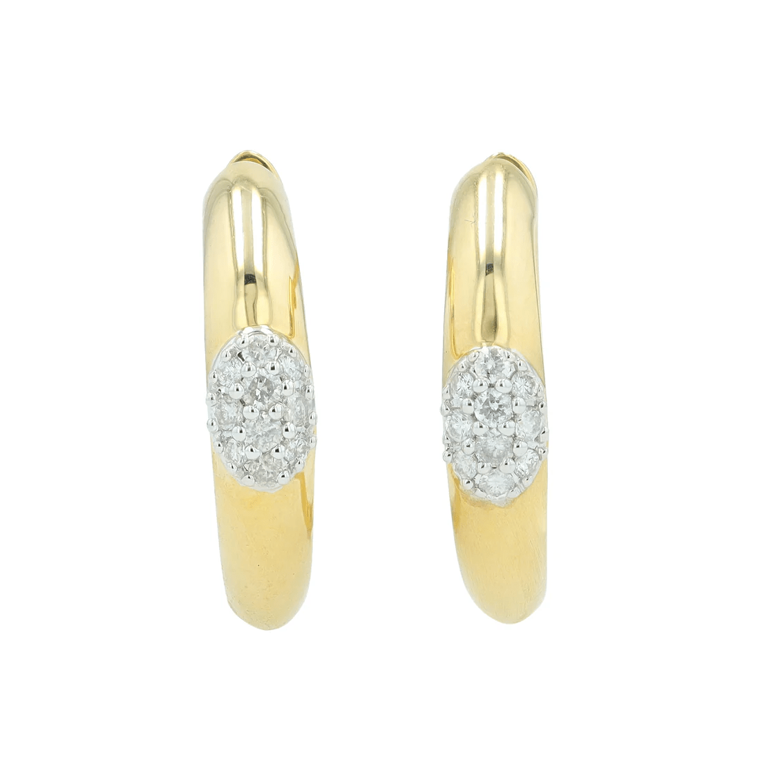 10K yellow gold diamond hoop earrings with 0.25 carat total weight

Close-up of prong-set diamonds on yellow gold hoop earrings

Classic diamond hoop earrings in polished 10K yellow gold

Side view of diamond hoops with secure hinged closure

Elegant everyday diamond hoop earrings in yellow gold