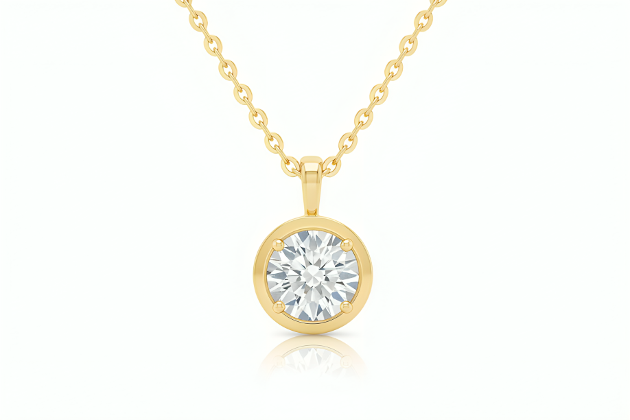 18K Round Solitaire Bezel Necklace