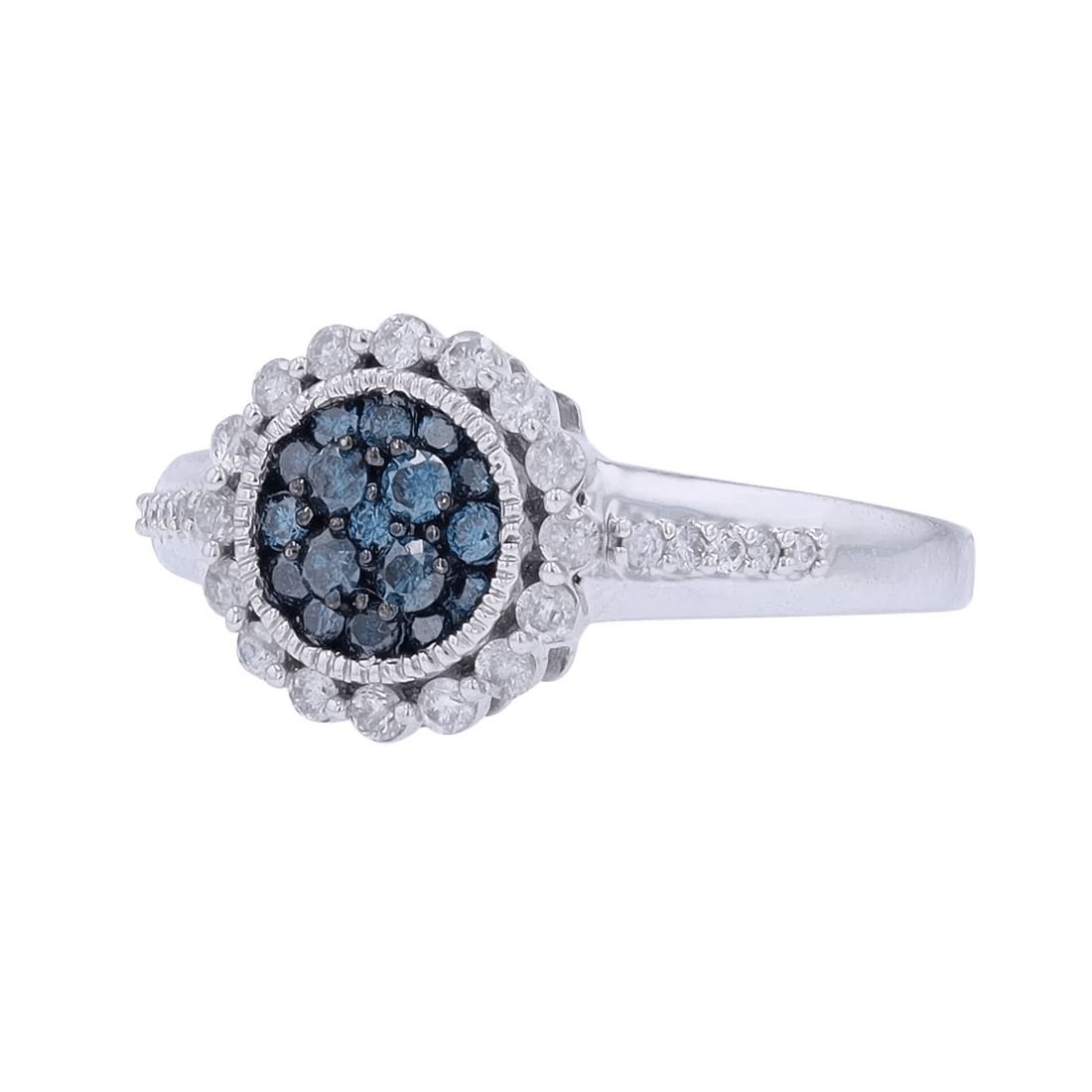 10K White Gold Blue & White Diamond Ring – 1/2 CT Total Weight