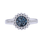 10K white gold blue and white diamond ring with 1/2 carat total weight

Close-up of blue and white diamonds set in polished white gold

Elegant blue diamond ring with contrasting white diamonds

Side view of diamond ring showcasing detailed stone setting

Luxury blue and white diamond ring in 10K white gold