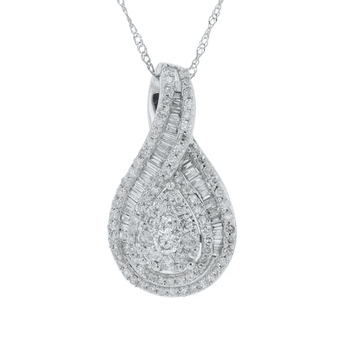 “10K white gold 1.00 CTW diamond cluster pendant”

“Round diamond pendant necklace in white gold”

“Close-up of 1 carat diamond pendant on white background”

“Sparkling diamond cluster pendant in polished white gold”

“Luxury diamond pendant for women in white gold”