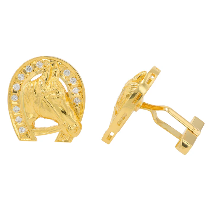 18K Yellow Gold Diamond Horse Cufflinks – .48 CTW