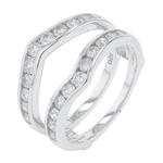 1 ctw diamond ring guard in 10K white gold

White gold diamond ring enhancer framing engagement ring

Diamond ring guard enhancer with brilliant stones

Bridal diamond ring guard in polished white gold

Elegant engagement ring enhancer with diamonds